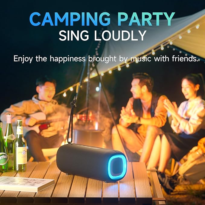 Portable Bluetooth Speaker, Wireless Bluetooth Speaker with Clear Loud Stereo Sound, IPX5 Waterproof Speakers with RGB Lights, BT5.3, Long Playtime, TWS Pairing for Home Outdoor Party Beach Travel