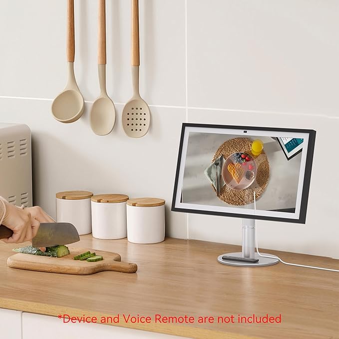 Almoz Desk Stand for Echo Show 21, Echo Show 15 (All Generations), Raises Up to 9.5" from Desk, Tilt and Swivel Mount for Alexa Echo Show 21, No Tools Required, Stable Centered Rod Design (UP-Silver)