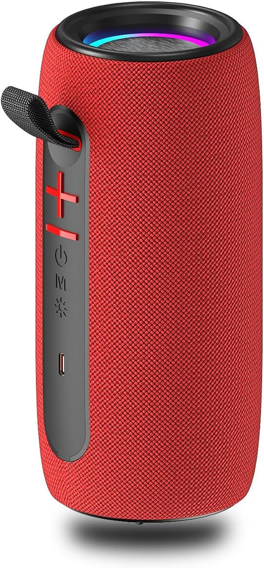Portable Wireless Bluetooth Speaker: IPX6 Waterproof Audio,fm Radio,Loud USB/TF/AUX Play,LEDlights,TWS interconnected Stereo,Outdoor/Travel/Camping/Riding/Family/Party (red)