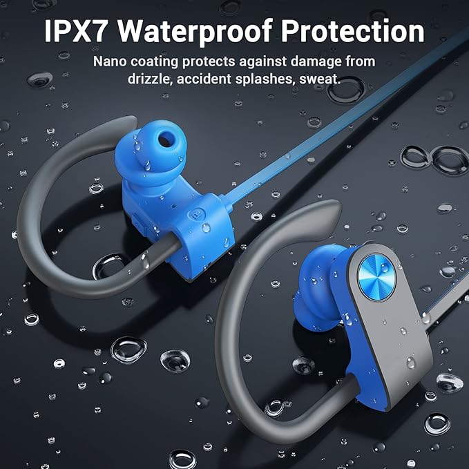 Bluetooth Headphones, Bluetooth 5.3 IPX7 Waterproof Wireless Sports Earbuds for Workout Gym, 16 Hrs Playtime Running Headphones with Noise Cancelling Mic, HiFi Bass Stereo in-Ear Earphones