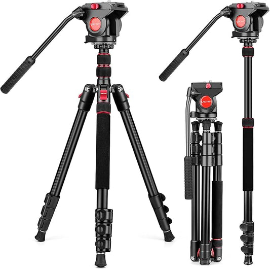 Victiv Camera Tripod, 72" Video Tripod with Fluid Head, Aluminum Heavy Duty Tripod with Carry Bag, Professional Camera Tripods & Monopods, Compatible with Canon, Sony, DSLR, Camcorder