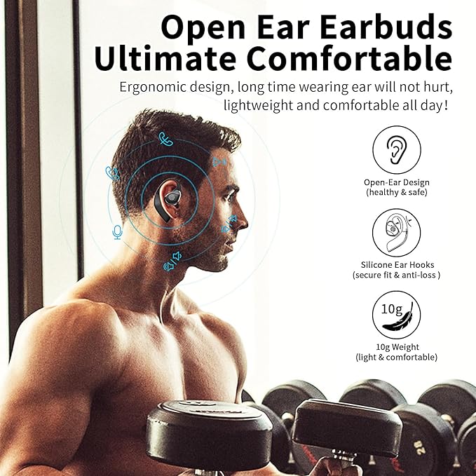 BANIGIPA Open Ear True Wireless Earbuds, Bluetooth 5.3 Headphones w/Immersive Premium Sound, IP54 Waterproof Open-Ear Earbud w/DSP Noise Cancelling Mic for Sports Long-Lasting Comfort, 50H Playtime