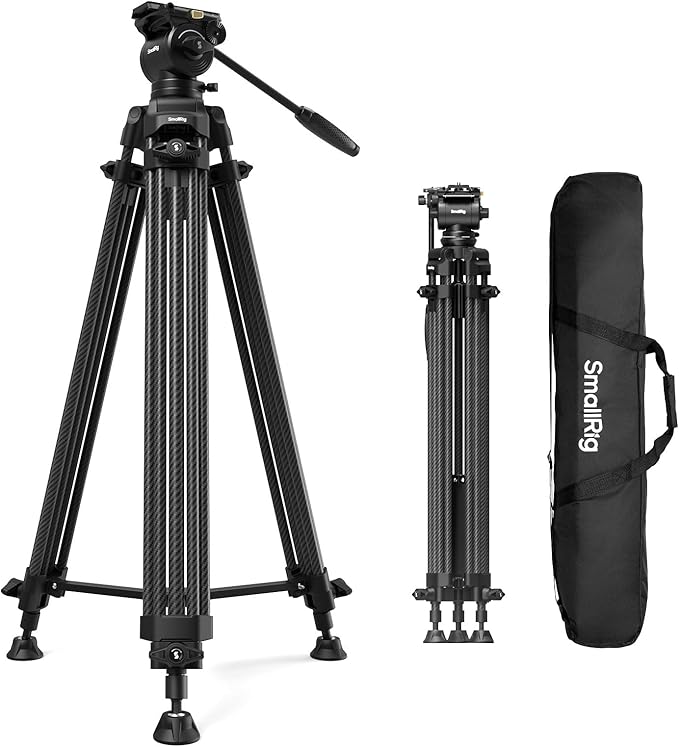SMALLRIG 73''/185cm Carbon Fiber Heavy Duty Video Tripod, Max Load 10kg (22lbs), Fluid Head with +85° to -78 Tilt Range, Compact Travel Tripod Weight 2.7kg(6lbs), Folded Height 87cm, AD-14-5441