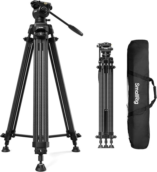 SMALLRIG 73''/185cm Carbon Fiber Heavy Duty Video Tripod, Max Load 10kg (22lbs), Fluid Head with +85° to -78 Tilt Range, Compact Travel Tripod Weight 2.7kg(6lbs), Folded Height 87cm, AD-14-5441