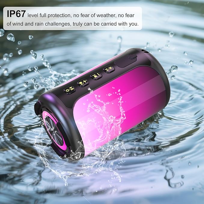 Portable Bluetooth Speaker, Bluetooth Speaker 5.4, Stocking Stuffers, Powerful Crystal Clear Sound, IPX7 Waterproof, 8 Lighting Effects, TWS Paring, Small Wireless Speaker for Outdoor