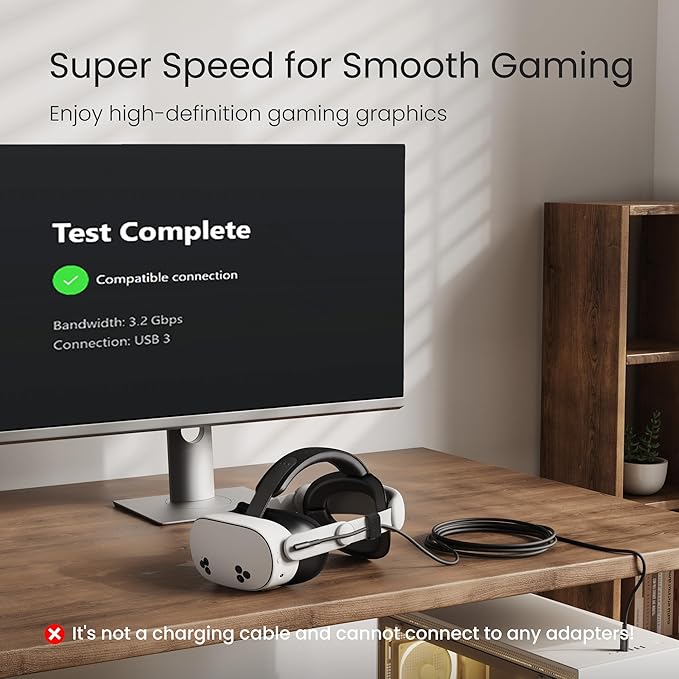 KIWI design 16FT Link Cable Compatible with Oculus/Meta Quest 3S Accessories, and Quest 3/2/Pro/Pico 4, USB3.0 Link Cable with 5Gbps Super Speed