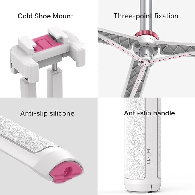 ULANZI MT-44 Extendable Phone Tripod, 59" Selfie Stick Portable Vlog Tripod Stand with 2 in 1 Phone Clip 1/4" Screw, 360° Ball Head Camera Tripod for DJI Pocket Sony Canon Action Fujifilm, White