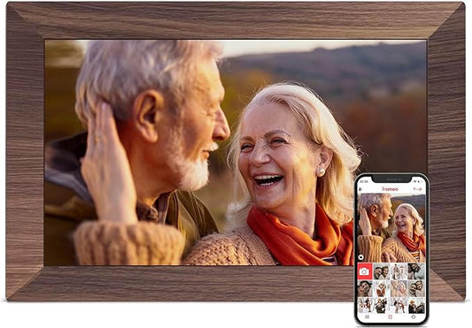 Digital Picture Frame, 10.1 inch Frameo Digital Frame WiFi, 1280 * 800 IPS HD Touchscreen, 32GB Storage, Instant Share Pictures Video, Smart Photo Frame Electronic, Gifts for Mom, Grandma, Woodgrain