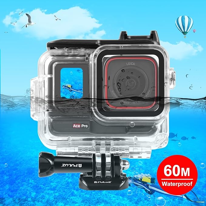 PULUZ Waterproof Case for Insta360 Ace Pro, Protective Housing/Diving Case, Waterproof Down to 60m/197FT, Underwater Photography Housing for Diving, Snorkeling