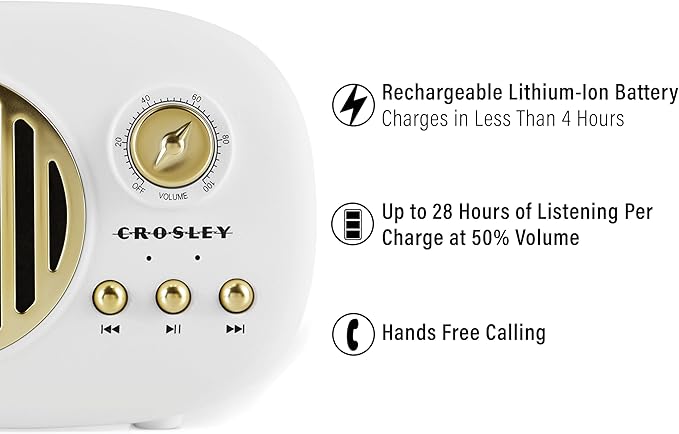 Crosley CR3044A-WH Piper Portable Bluetooth Speaker, White