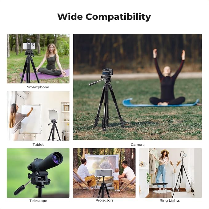K&F Concept Camera Tripod, 68" Lightweight Portable Travel Outdoor DSLR Tripods for Camera Phone Video Recording Tripod Stand, Cellphone Clip for Smartphone Live Streaming Vlog S254A3+BV01