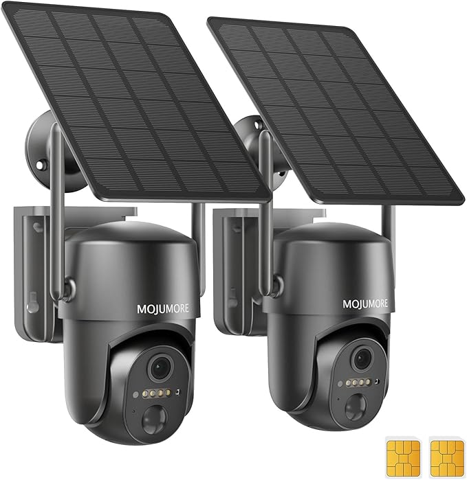 No WiFi Security Camera, 4G LTE Cellular Security Cameras Wireless Outdoor, Solar Outdoor Camera Wireless, 2K Color Night Vision, Motion Alert, Playback, SIM Included, 2-Way Talk (2 Pack)