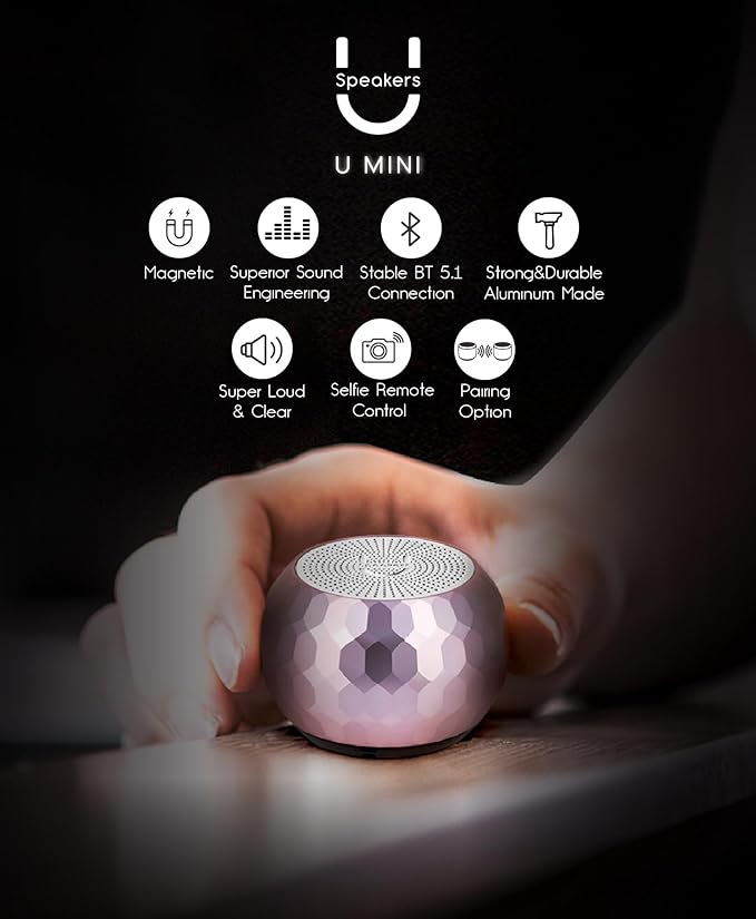 Fashionit U Mini - Small Bluetooth Speaker Wireless - Mic & Remote Shutter, Portable Bluetooth Speakers, Rich Sound for Home & Outdoor, Stocking Stuffers, White Elephant Gifts for Adults - Glam Lilac
