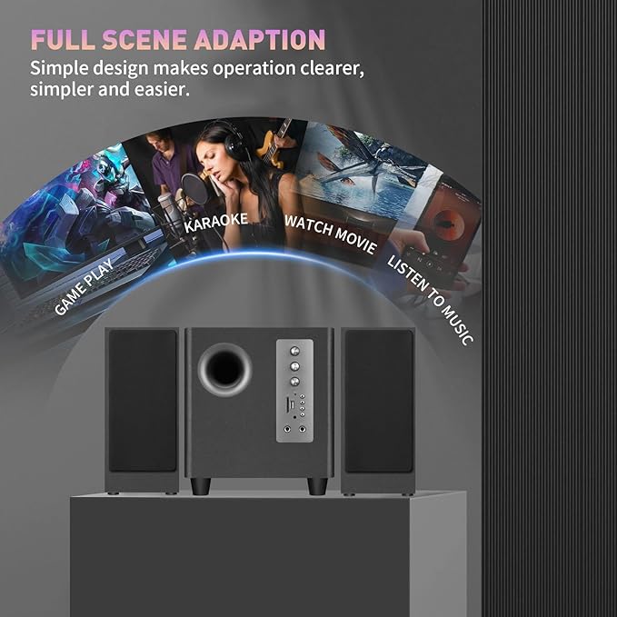 Desktop Computer Speakers with 5.5'' Subwoofer, 2.1 Multimedia Speaker System for Playing Movies, Games, and Music, RCA/BT/Optical Audio Inputs Support Connection to TV and PC