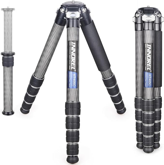 INNOREL KT405C Compact Carbon Fiber Camera Tripod 40mm Max Tube Professional 5 Sections Travel Tripod for Digital DSLR Video Camcorder Heavy Duty Camera Stand Load 77.2lb/35kg with Center Column