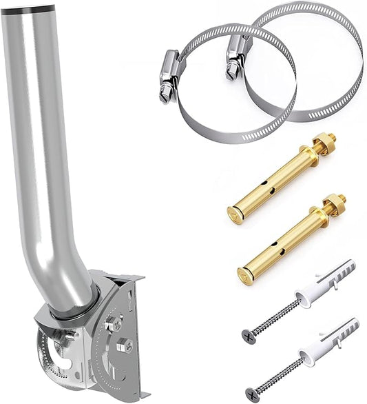 Universal Antenna Pole Mount, 12''(H) - Φ1.38‘’ Stainless Steel 430 Pole and Wall-Mounted Mounting Bracket Mast Kit for Outdoor TV Antennas, Access Point, Weather Station, Wireless Bridge CPE and More