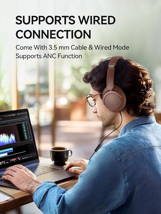 1MORE SonoFlow Pro HQ51 Wireless Over-Ear Headphones, Reduce Noise by Up to 45dB, Hi-Res Audio, 100H Playtime, App Control, Bluetooth 5.4, AI Clear Calls, Lightweight Fit for Travel Office, Brown