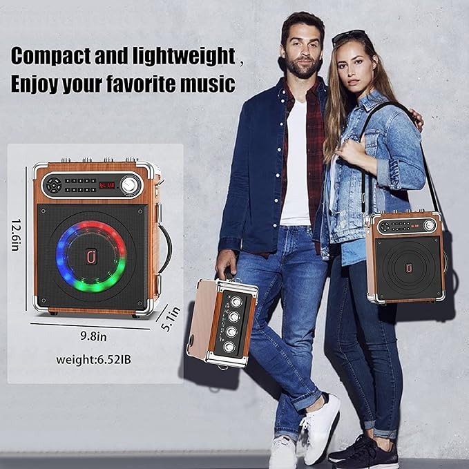 Bluetooth Speaker with Two Wireless Microphones, Outdoor Speaker with Subwoofer/Tweeter, Portable PA Speaker System with Remote Control, Discol Lights, FM, REC for Home, Party