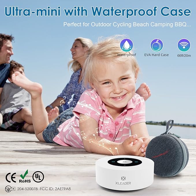 XLEADER SoundAngel A8 Bluetooth Speaker, White, 15h Music Playtime, Waterproof Case, 3.5mm Audio Cable, Micro USB Charging Cable