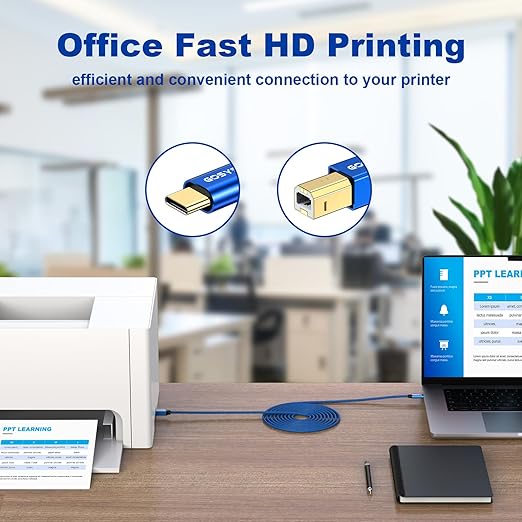 USB C Printer Cable 25ft, High Speed USB C Printer Cord Compatible with Printer, Scanner, Fax, Piano,Midi Keyboard,Audio Recording and More