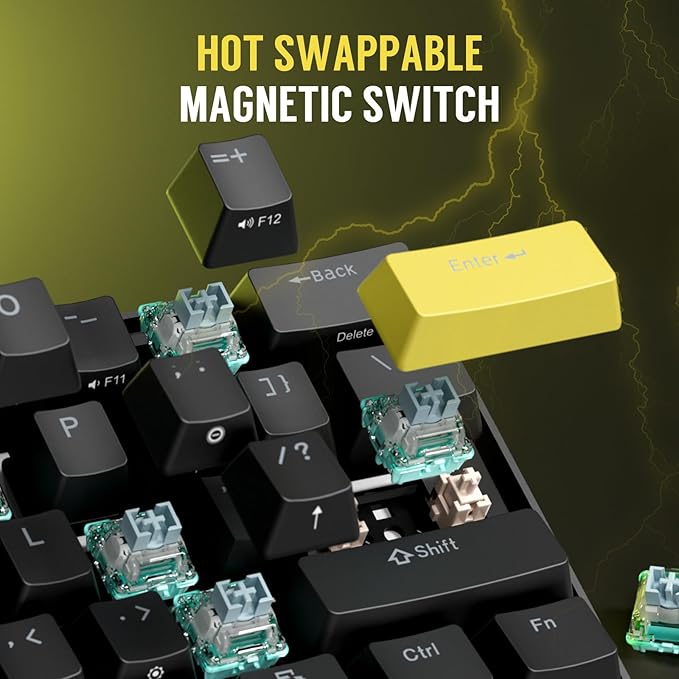 RK ROYAL KLUDGE C61 HE Gaming Keyboard 60% Wired Mechanical Keyboard with Hall Effect Magnetic Switch 8000Hz Polling Rate Rapid Trigger RGB Backlit, 61 Keys, Black Yellow