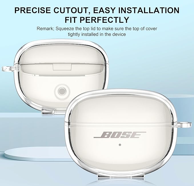 for Bose Ultra Open Earbuds Case Clear 2024,Full Protective Shockproof Soft Transparent TPU Cover for Bose Open Ear Wireless Earbud Headphone Accessories with Carabiner and Cleaning Pen-Clear