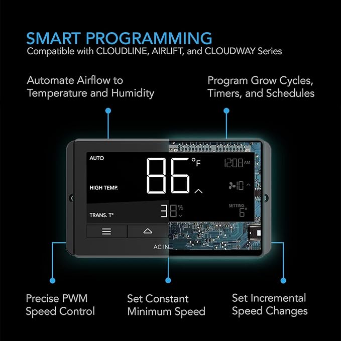 AC Infinity Controller 67, Smart Bluetooth Fan Controller with Temperature, Humidity, Schedules, Grow Cycles, Dynamic Speed Programming for CLOUDLINE Airlift Fans Cooling and Ventilation
