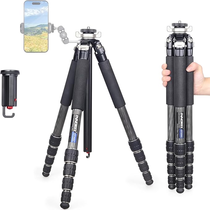 Carbon Fiber Travel Tripod-INNOREL GT255C 64.6in 5 Section Professional Compact Portable Camera Tripod Stand for Travel Outdoor Digital DSLR with Special-Shaped Center Column Max Load 33lb/15kg