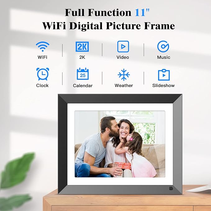 FULLJA 11” 2K Smart Digital Picture Frame 32GB - WiFi Digital Photo Frame with IPS Touch Screen, Instantly Share Photos/Video via App, Motion Sensor, Gift for Christmas