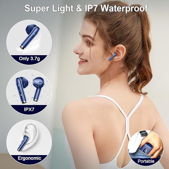 Wireless Earbuds, in Ear Headphones with 4 ENC Mics, Bluetooth 5.4 Ear Buds Hi-Fi Stereo, 36H Playtime Earphones with USB-C Charging Case, 3g Lightweight, IP7 Waterproof Headset for Running