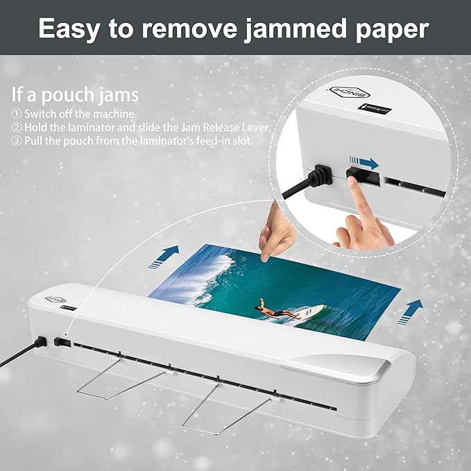 SINCHI 13-Inch Thermal Laminator Machine, 3–5 Mil, 40s Warm-Up, 20"/Min, Jam Release, Auto Shutoff, All-in-One Kit with 10 Pouches, Trimmer & Rounder, Cleaning Paper, Ideal for Home, Office, School