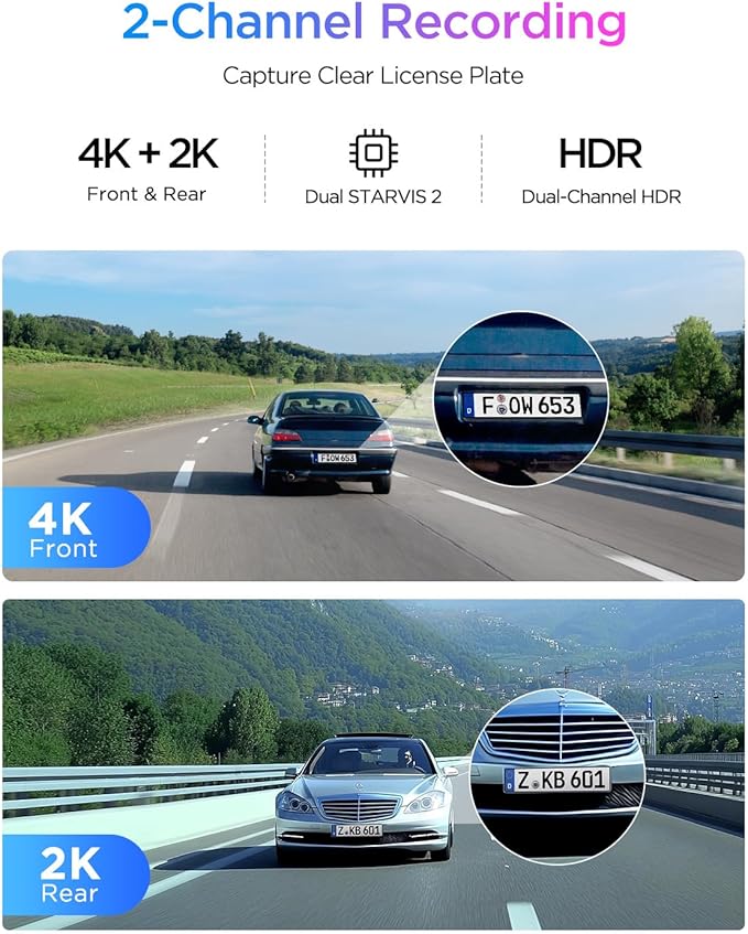 VIOFO A329S 4K 60FPS Dash Cam Front and Rear, 4K+2K Dual Dash Camera for Cars, Power Saving Parking Mode, Wi-Fi 6 App Control, Dual STARVIS 2 Sensors, Supports up to 4TB SSD or 512GB microSD Card