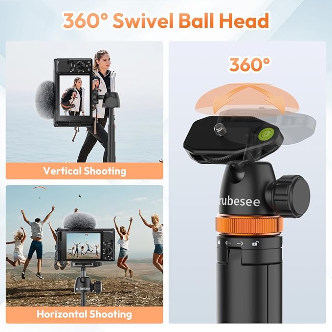 Selfie Stick Tripod for Gopro Camera, 62" Extendable Tripod Stand with 360° Ball Head 1/4" Screw, Portable Lightweight Camera Tripod for GoPro Max Hero 13 12 11 10 9 8 DJI OSMO Action Camera