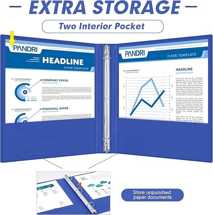 3 Ring Binder 1 Inch, PANDRI 12 Pack 1-Inch Binder Fits Letter Size 8.5'' x 11'' Paper, Versatile Binders for Office Home School, 2 Pockets, Assorted 6 Color