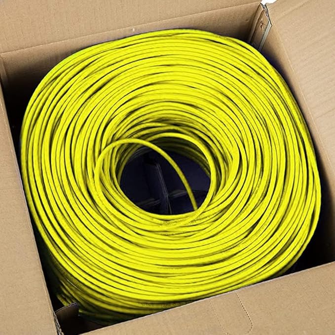 Big-A - 1000ft Cat5e Plenum Ethernet Cable, Yellow, 350MHz, 24AWG UTP, CMP Rated, Solid Network LAN Cord, Compatible with Printer, Gaming Consoles, Router, VoIP Phones, POE IP Cameras