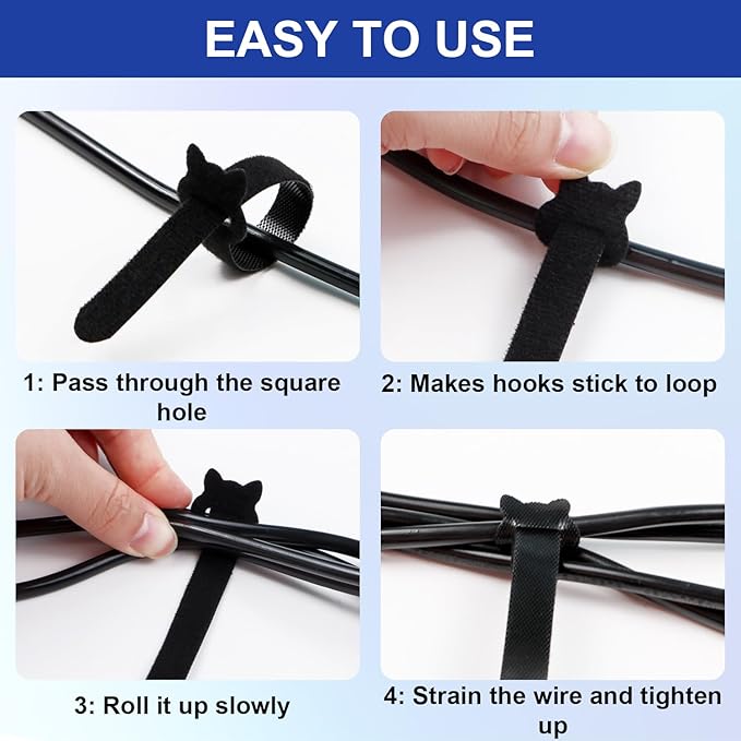 100PCS Reusable Cable Ties, 6 Inches Adjustable Hook and Loop Cord Straps, Multi Purpose Cable Management Wire Ties for Home, Office & Data Centers Black