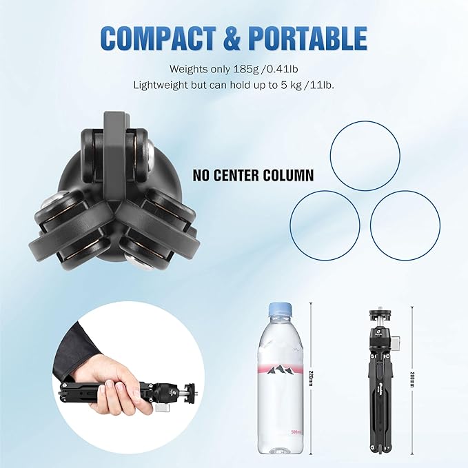 9.84" Aluminum Table Tripod with Ball Head for Camera, 360° Rotation Desktop Tripod with 1/4" Screw for Phone Adaptor/Projector/Sport Camera, Max Load 11lb