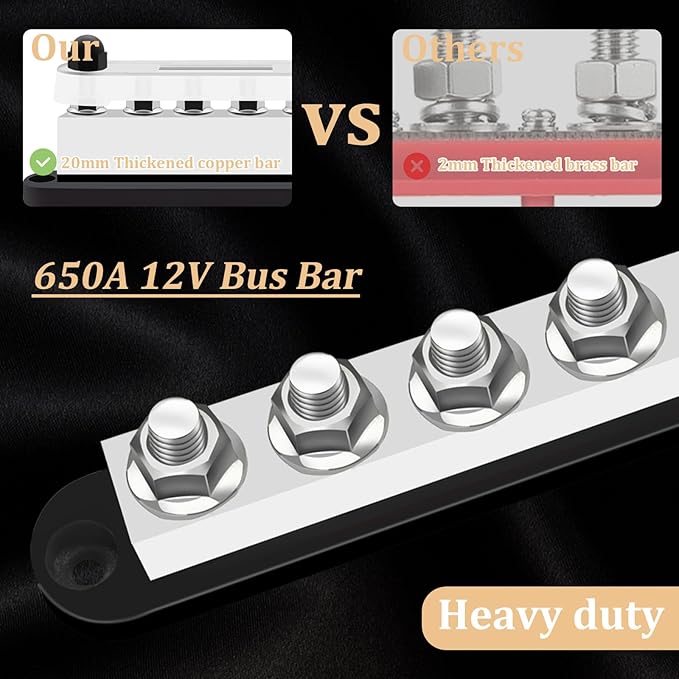 650A 12V-48V Bus Bar Marine Power Distribution Block with Cover with 6 x 3/8”Post,Battery Bus Bar (Pair,Red & Black),Automotive Busbars 12 Volt for Car Boat Solar Wiring