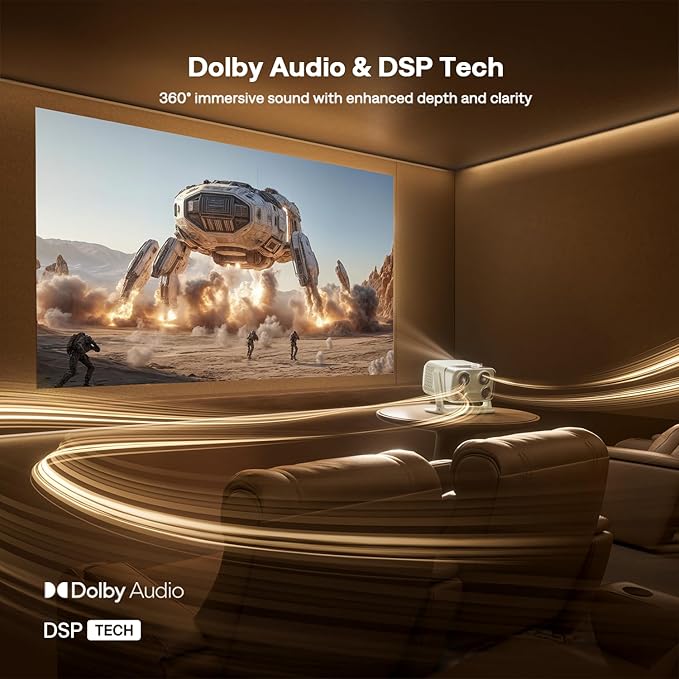 Aurzen BOOM mini Google TV 4K Supported Smart Portable Projector with WiFi and Bluetooth, Outdoor & Home Movie Projector with 20W Speakers DoIby Audio, Real-Time Focus, 500 ANSI Lumens, Green