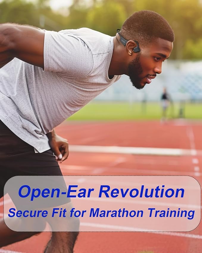 Bone Conduction Headphones IP67 Waterproof Wireless Bluetooth 5.2 Headset w/Dual CVC8.0 Noise-Canceling Mics Soft Silicone Sport Earphones for Running/Gym/Calls