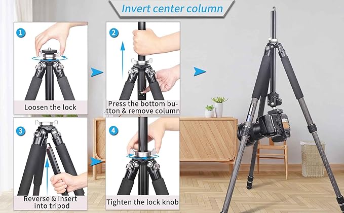 Carbon Fiber Tripod-INNOREL GT254C Professional Camera Stand Compact Portable Tripod for Digital DSLR Camera 4-Section Camera Stand Support with Special-Shaped Center Column Load 33lb/15kg