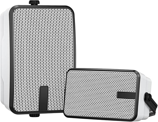 400W Outdoor Bluetooth Speakers | Wireless Sync 100+ Speakers | IPX5 Waterproof Wall Mount | for Party, Patio, Porch, Garage (Pair, White)