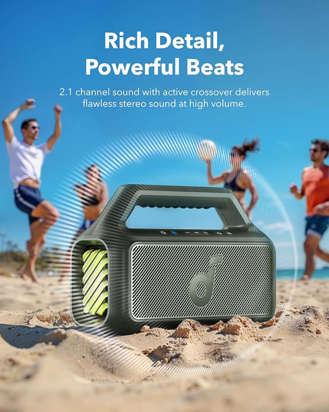 soundcore Boom 2 By Anker, Outdoor Speaker, 80W, Subwoofer, BassUp 2.0, 24H Playtime, IPX7 Waterproof, Floatable, RGB Lights, USB-C, Custom EQ, Bluetooth 5.3, Portable for Camping, Beach, and Backyard