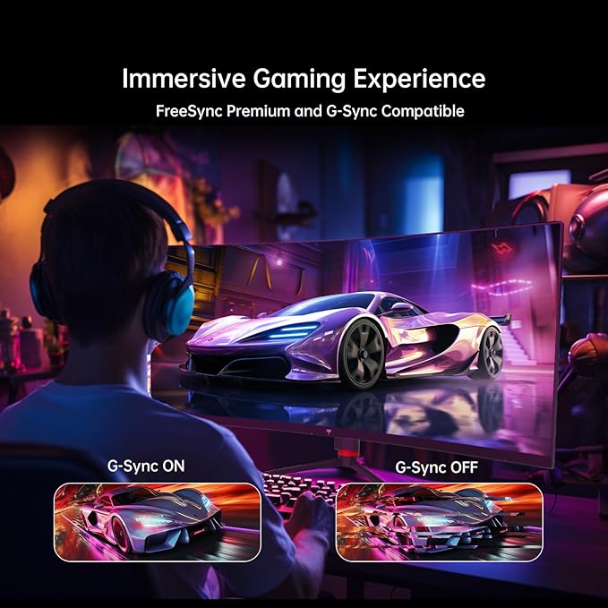 KTC 34 Inch Curved Ultrawide Gaming Monitor, 21:9, 3440x1440p 165Hz 1ms, 1500R Curved Monitor, Freesync G-sync Compatible, HDMI 2.0 x2 & DP1.4 x 2, Height/Tilt/Swivel/Pivot, H34S18S