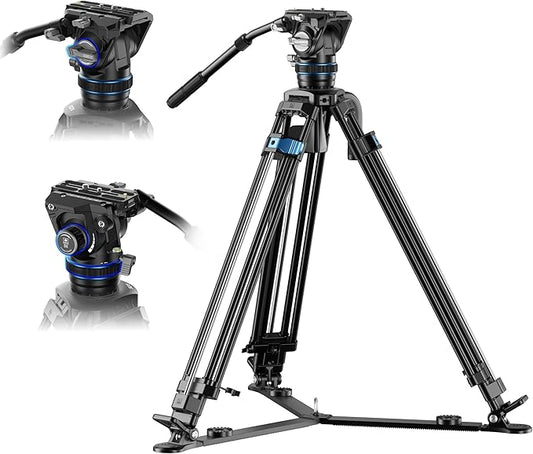 SIRUI SQ75A Video Tripod with Hydraulic Fluid Head, 70.1" Rapid Heavy Duty Tripod for Camera, Stepless Damping on Tilt & Pan, Dual QR Plate Mode, Aluminum Alloy, Max Load 8kg/17.6lb (SQ75A+S5)