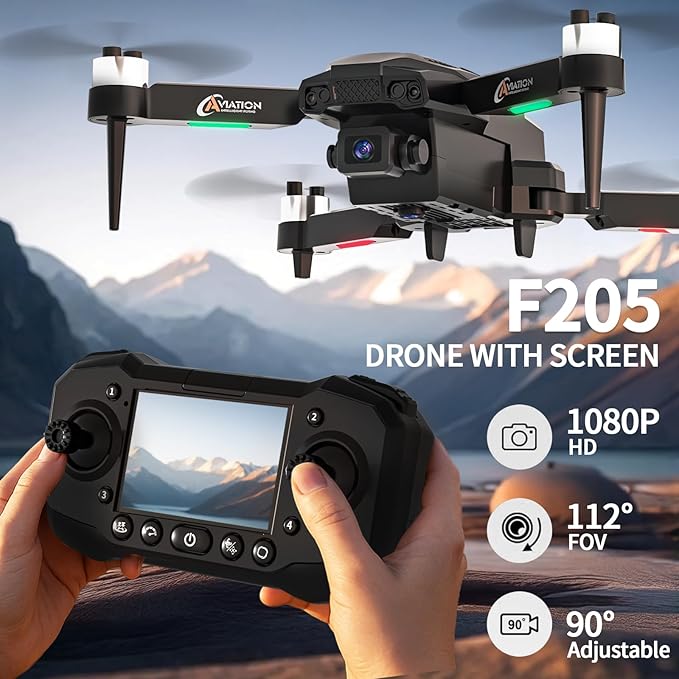 Drone with Camera for Adults, 1080P HD Drones with LCD Screen Controller with 8GB SD Card, Brushless Motors Quadcopter for Beginners, Stable Hover, Waypoint Fly, One-Key Takeoff/Landing, Portable Drone for Kids