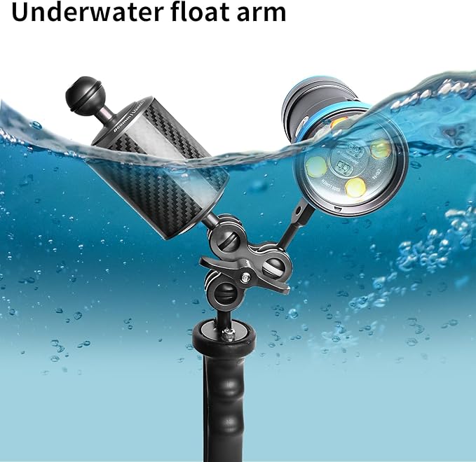 Black 5" Carbon Fiber Underwater Float Arm (2-Pack) - Ultralight Dual 1" Ball Buoyancy System for Diving Tray Video Lights & Strobes