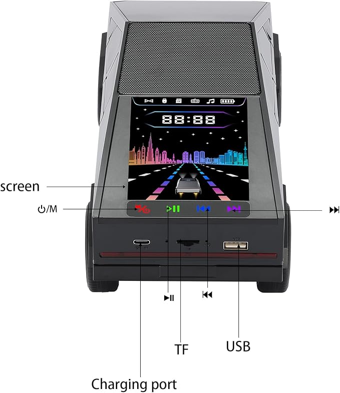 WS-580 Bluetooth Pickup Truck Replica Portable Speaker,with Display Screen,HD Sound, TWS Pairing, FM Radio,Built-in Microphone Hands-Free Calling, LED Party Light, Surprise Gift for Car Lovers(Black)