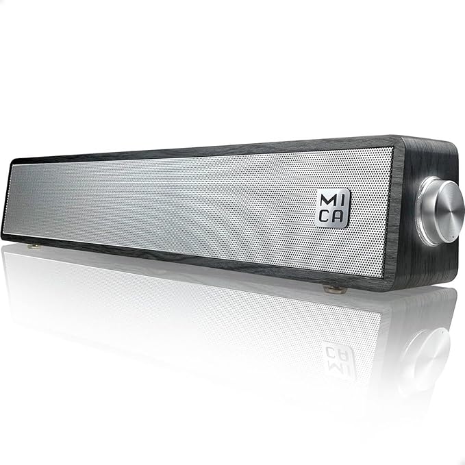 MICA Bluetooth Computer Speakers, Angled Wooden PC Speakers, 3.5mm Aux-in Connection, Wired USB Powered Computer Sound Bar for Desktop Monitor, Laptop, Tablet - Gray (M30T)