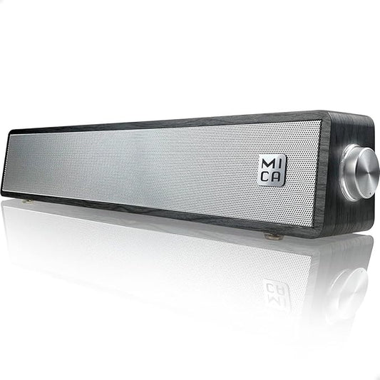 MICA Bluetooth Computer Speakers, Angled Wooden PC Speakers, 3.5mm Aux-in Connection, Wired USB Powered Computer Sound Bar for Desktop Monitor, Laptop, Tablet - Gray (M30T)